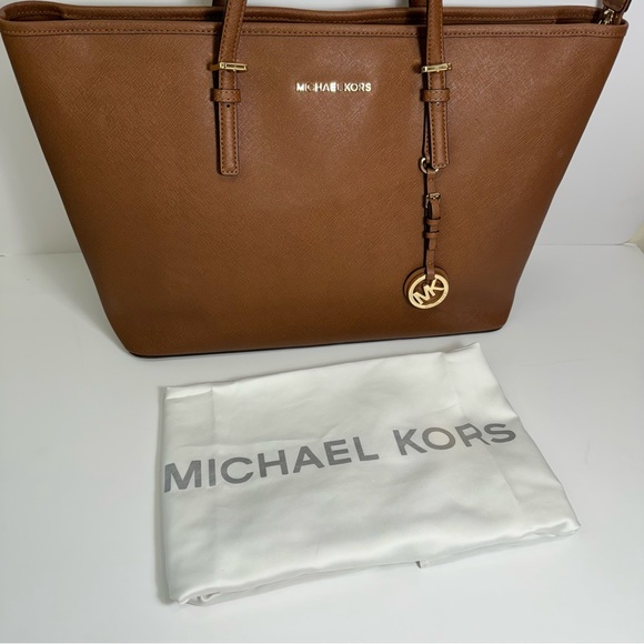 Michael Kors Jet Set Tote Luggage Brown Saffiano Large - Picture 7 of 14